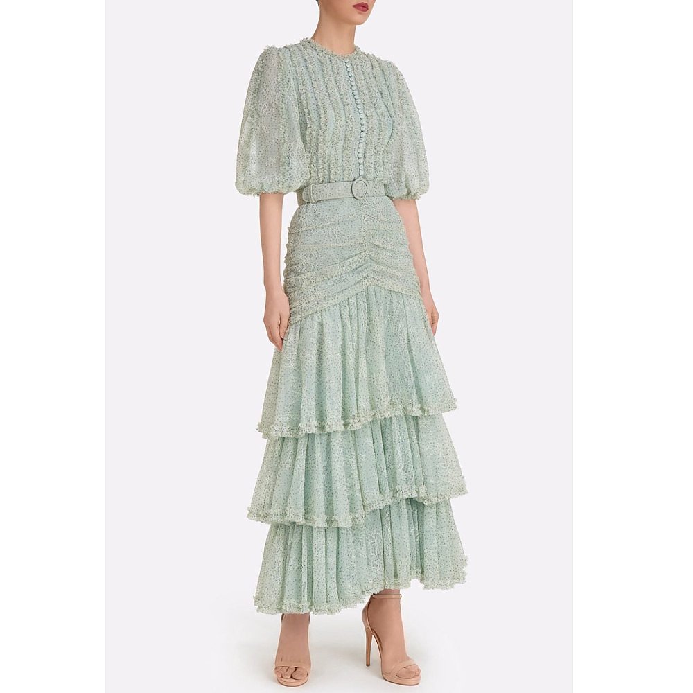 Costarellos Jeanisse Tiered Chantilly Lace Dress