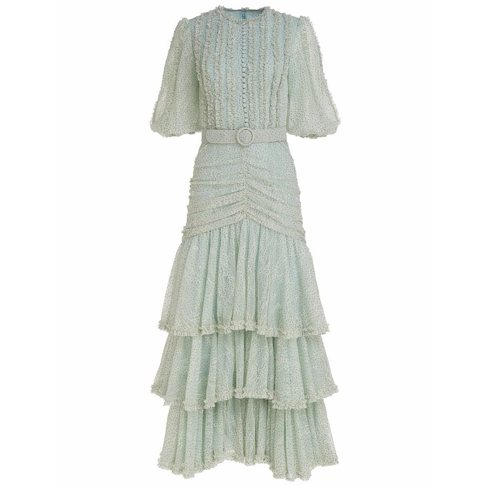 Costarellos Jeanisse Tiered Chantilly Lace Dress