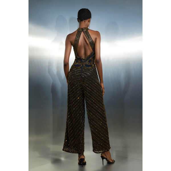 Karen Millen Embellished Beaded Woven Jumpsuit