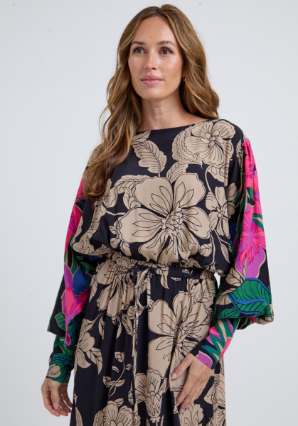 Lily and Lionel Celeste Gathered Waist Floral Printed Midi Dress In Multi