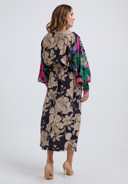 Lily and Lionel Celeste Gathered Waist Floral Printed Midi Dress In Multi