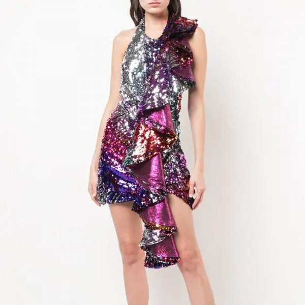 Rainbow Sequin Ruffle Dress