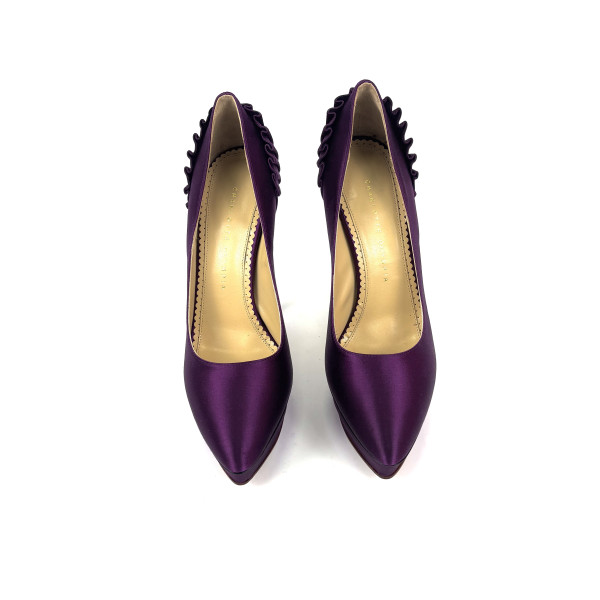 Charlotte Olympia Deep Purple Satin Blake Pleated Pumps