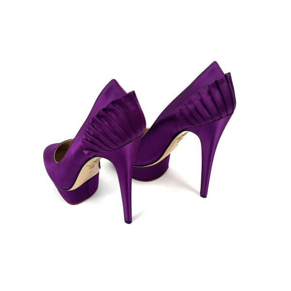 Charlotte Olympia Deep Purple Satin Blake Pleated Pumps
