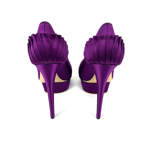 Charlotte Olympia Deep Purple Satin Blake Pleated Pumps