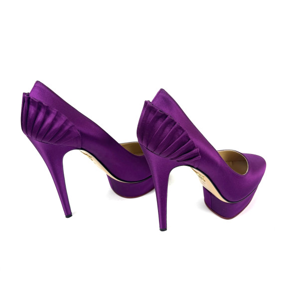 Charlotte Olympia Deep Purple Satin Blake Pleated Pumps