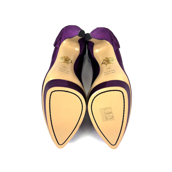Charlotte Olympia Deep Purple Satin Blake Pleated Pumps
