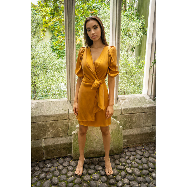 FEMPONIQ Draped Vegan-Cupro Wrap Dress