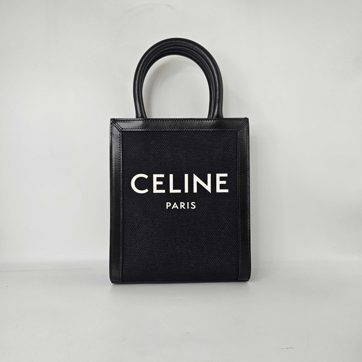 CÉLINE Mini Vertical Cabas Tote in Black Canvas