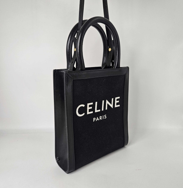 CÉLINE Mini Vertical Cabas Tote in Black Canvas