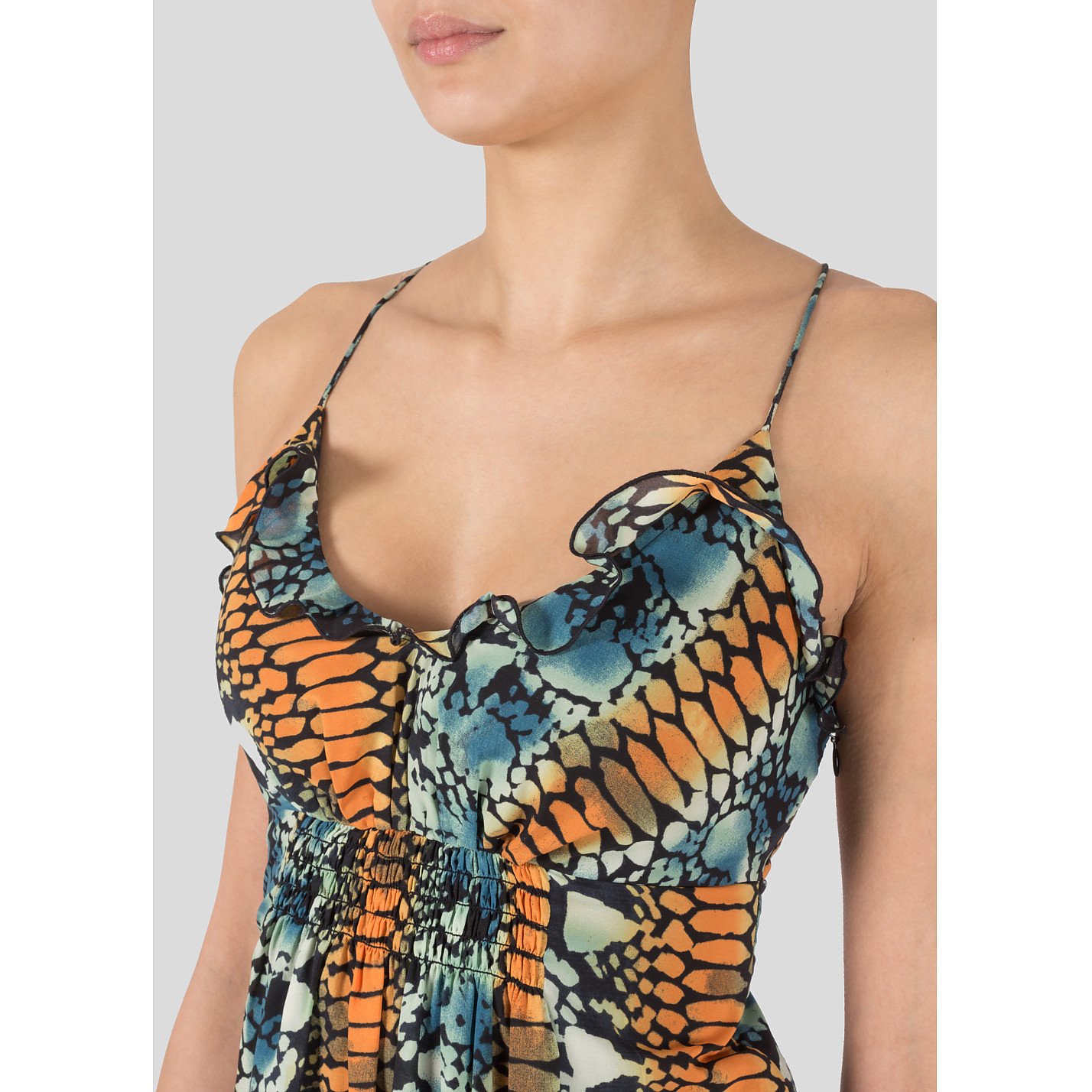 Rent Buy Armani Exchange Printed Ruffled Maxi Dress | MY WARDROBE HQ