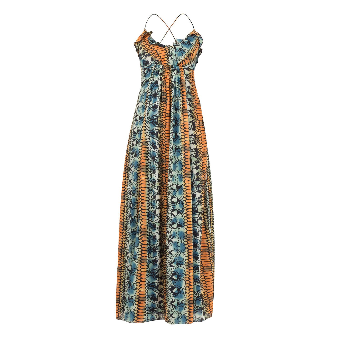 Rent Buy Armani Exchange Printed Ruffled Maxi Dress | MY WARDROBE HQ