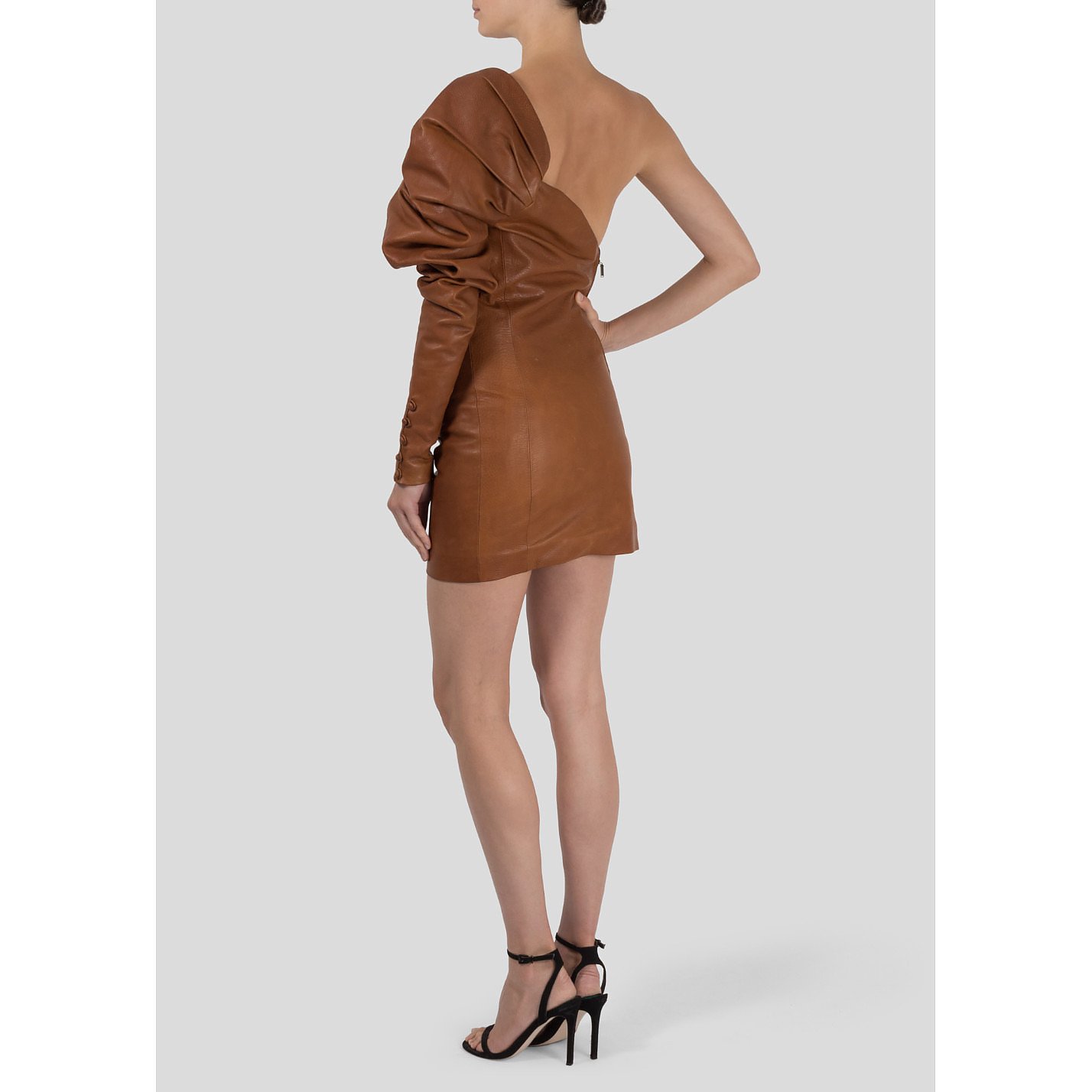 Saint Laurent Asymmetrical Leather Mini Dress