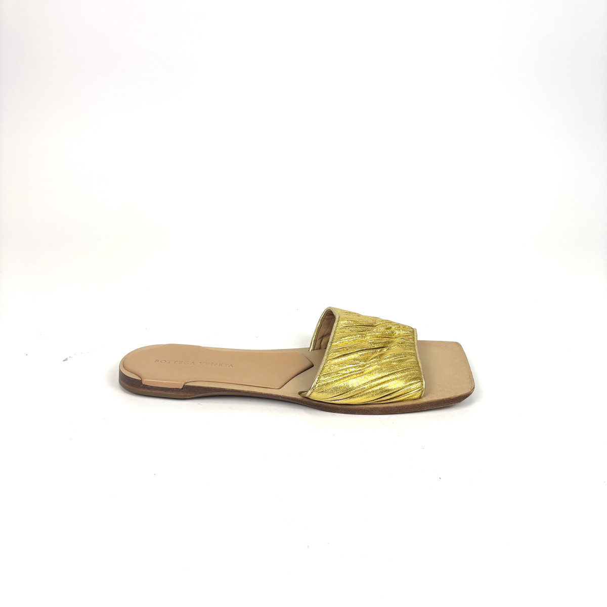 Bottega Veneta Bottega Veneta Gold Leather Slides