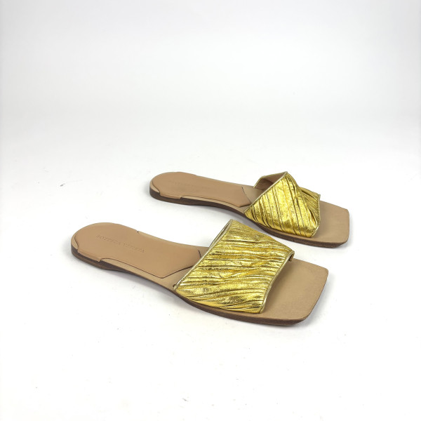 Bottega Veneta Bottega Veneta Gold Leather Slides