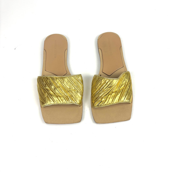 Bottega Veneta Bottega Veneta Gold Leather Slides