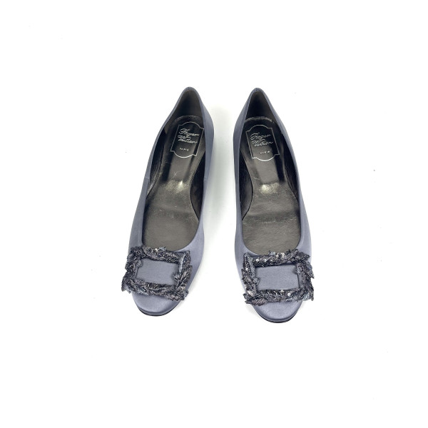 Roger Vivier Satin Embellished Buckle Flats