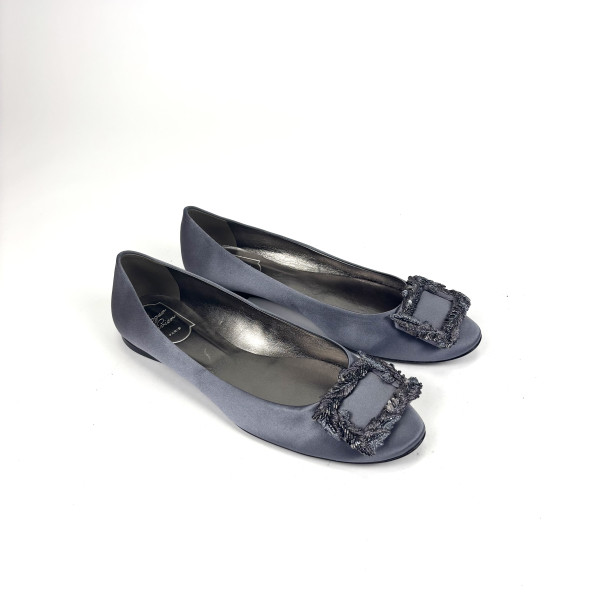 Roger Vivier Satin Embellished Buckle Flats