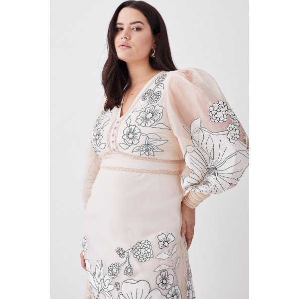 Karen Millen Plus Size Applique Organdie Woven Maxi Dress