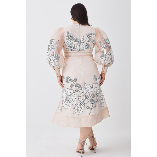 Karen Millen Plus Size Applique Organdie Woven Maxi Dress