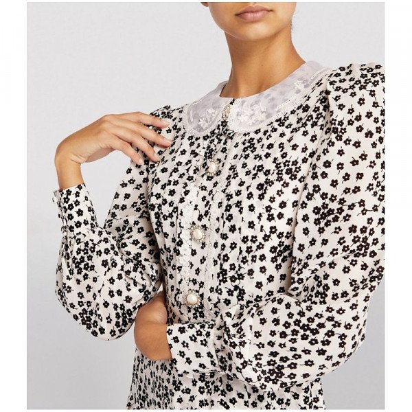 Alessandra Rich Silk Daisy Print Dress