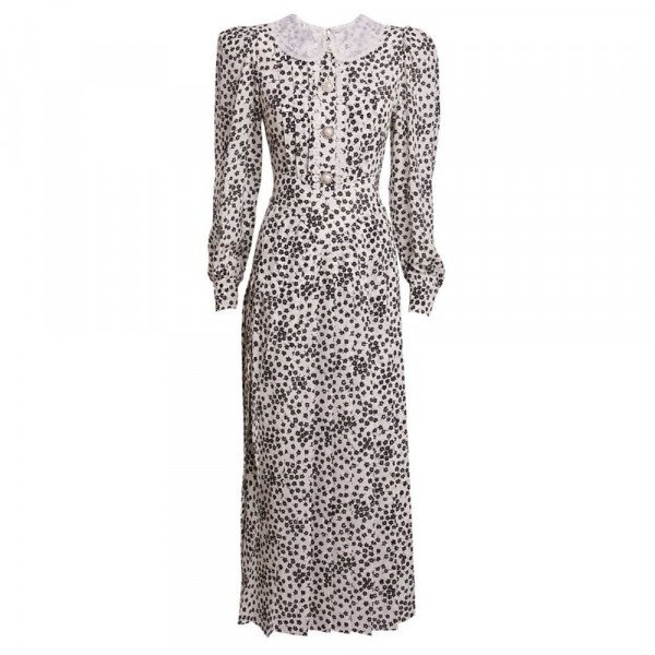 Alessandra Rich Silk Daisy Print Dress