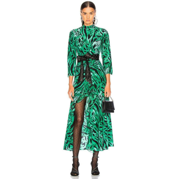 Rixo Rixo Lucy Green Tiger Stripe Dress
