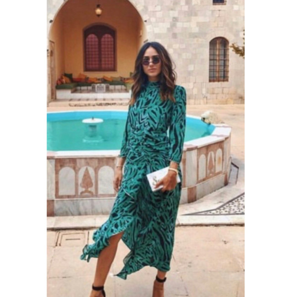 Rixo Rixo Lucy Green Tiger Stripe Dress