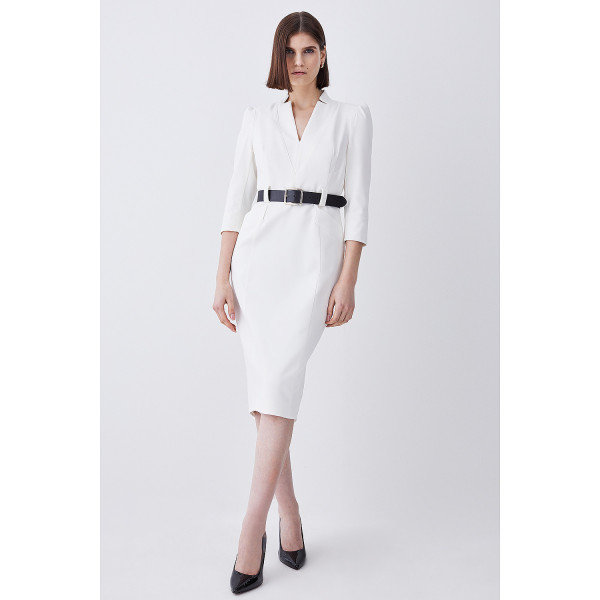 Karen Millen Structured Crepe Belted Forever Midi Dress