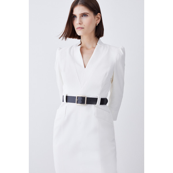 Karen Millen Structured Crepe Belted Forever Midi Dress