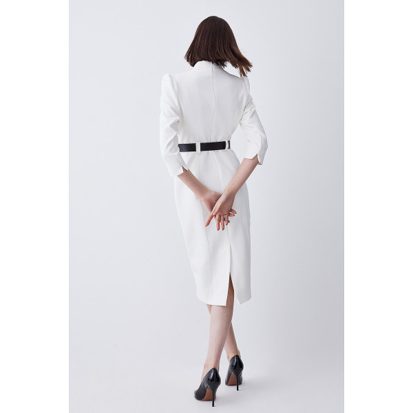 Karen Millen Structured Crepe Belted Forever Midi Dress