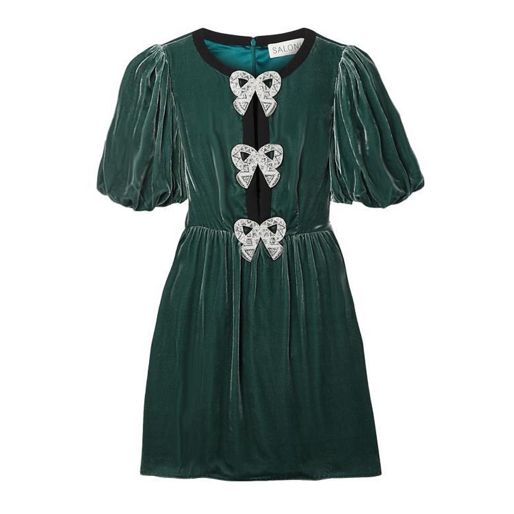 Saloni Camille Bow-Embellished Velvet Mini Dress