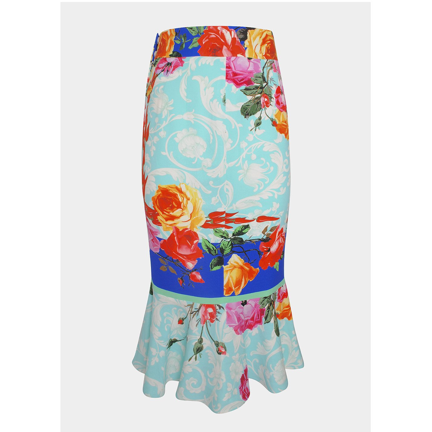 DOLCE & GABBANA Ruffle-Hem Floral Pencil Skirt