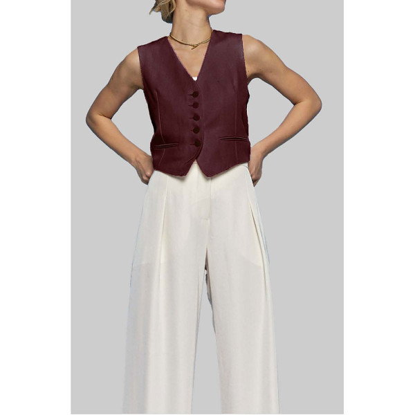 Serena Bute The Jet Pocket Waistcoat - Fig Red Plant Based Fabric