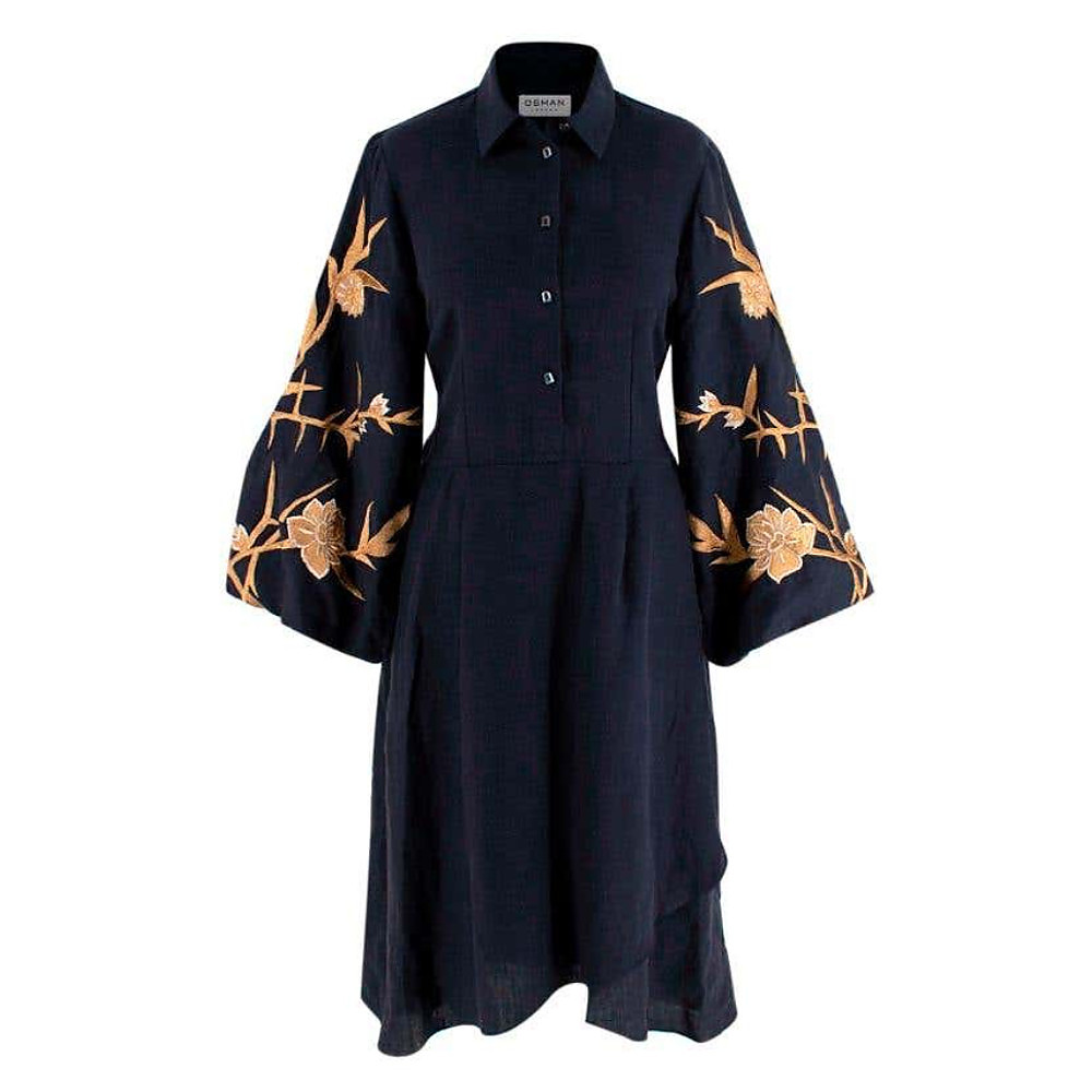 Osman London Linen Embroidered Shirt Dress