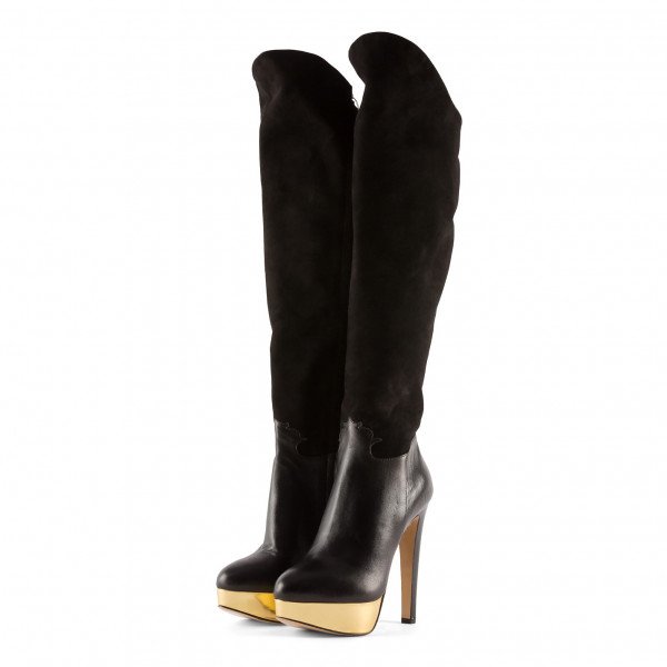 Charlotte Olympia Suede & Leather Heeled Platform Boots