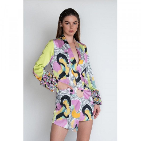 L'Mane Printed Overlap Jacket Dress