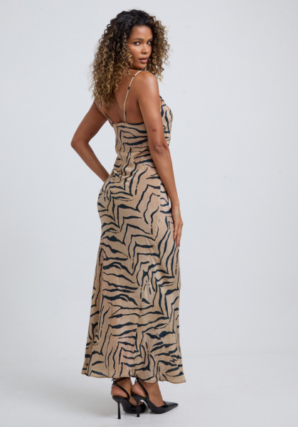 Lily and Lionel Roxy Spaghetti Strap Tiger Maxi Dress In Brown