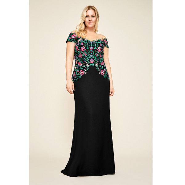 Tadashi shoji floral embellished gown top