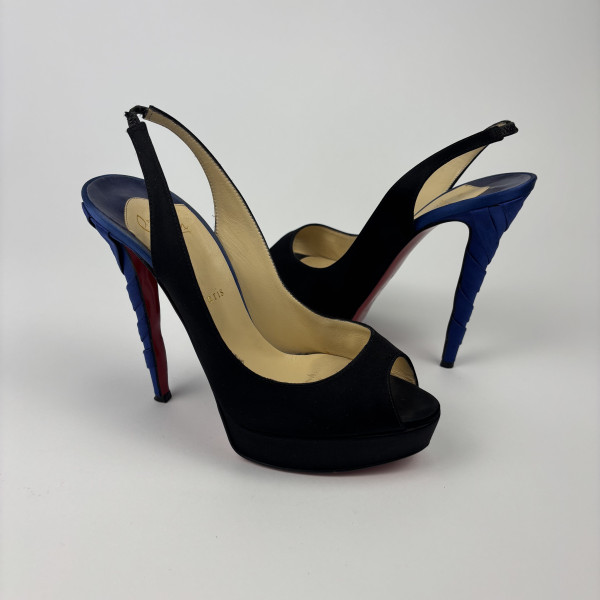 Christian Louboutin Christian Louboutin Two Tone Satin Plisseta Platform Slingback Sandals