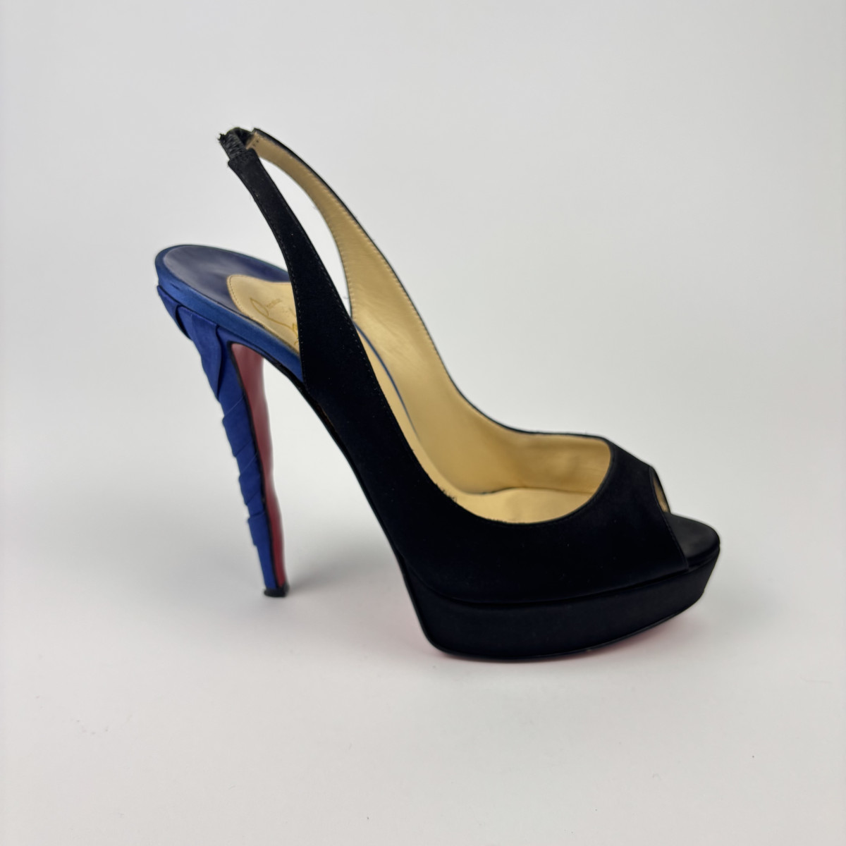 Christian Louboutin Christian Louboutin Two Tone Satin Plisseta Platform Slingback Sandals