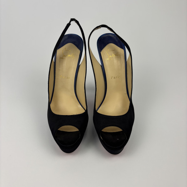 Christian Louboutin Christian Louboutin Two Tone Satin Plisseta Platform Slingback Sandals