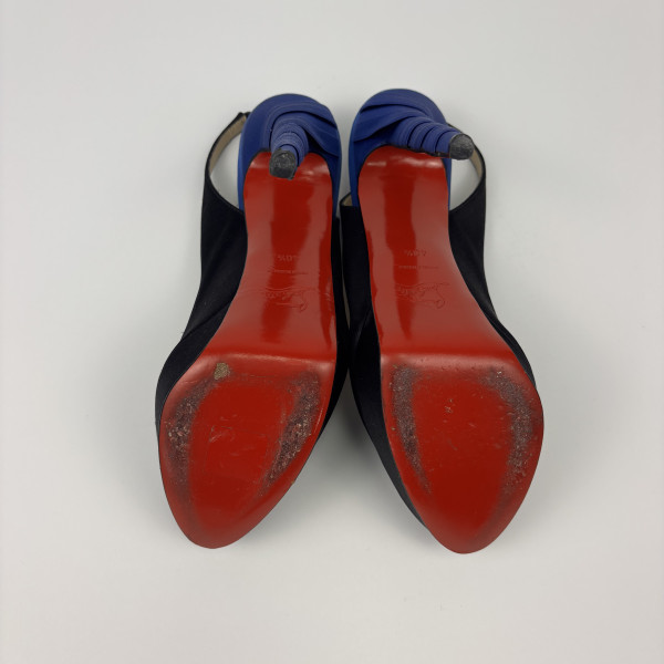 Christian Louboutin Christian Louboutin Two Tone Satin Plisseta Platform Slingback Sandals