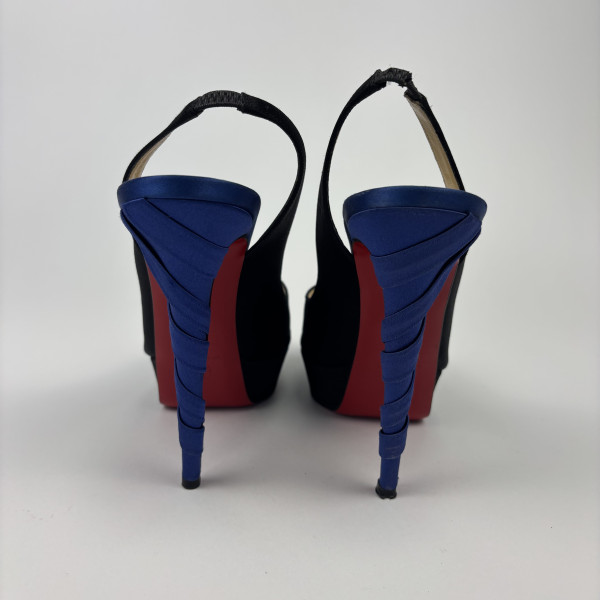 Christian Louboutin Christian Louboutin Two Tone Satin Plisseta Platform Slingback Sandals