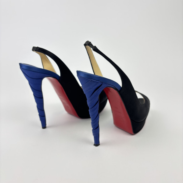 Christian Louboutin Christian Louboutin Two Tone Satin Plisseta Platform Slingback Sandals