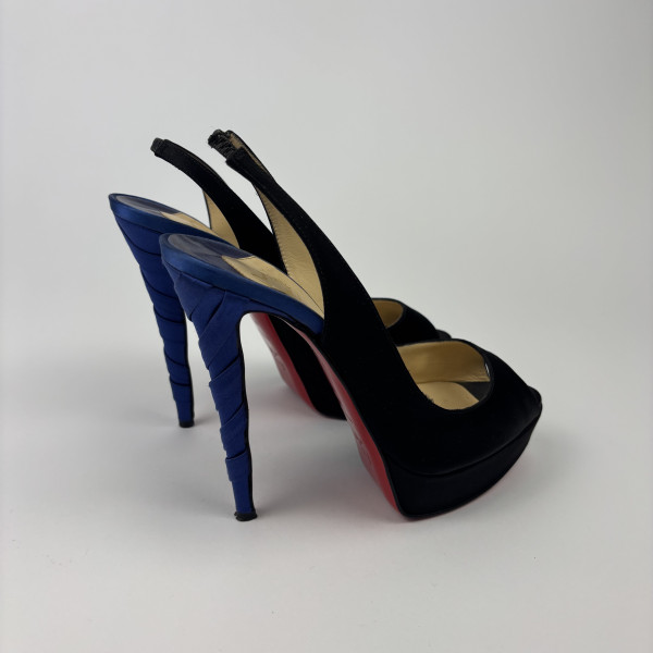 Christian Louboutin Christian Louboutin Two Tone Satin Plisseta Platform Slingback Sandals