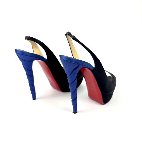 Christian Louboutin Christian Louboutin Two Tone Satin Plisseta Platform Slingback Sandals