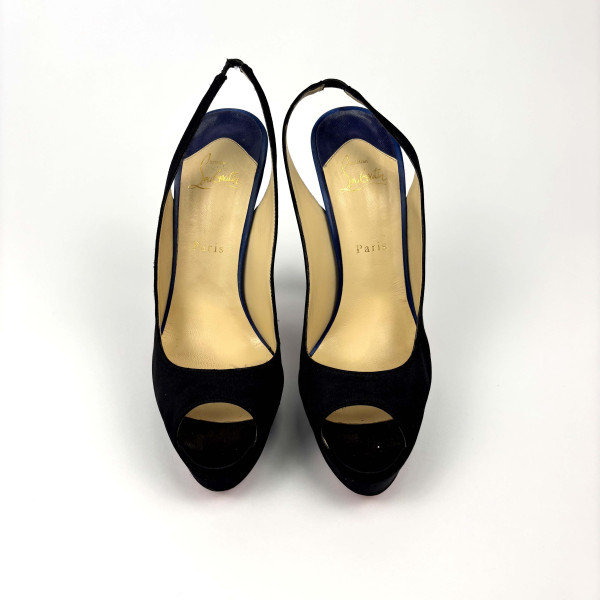 Christian Louboutin Christian Louboutin Two Tone Satin Plisseta Platform Slingback Sandals