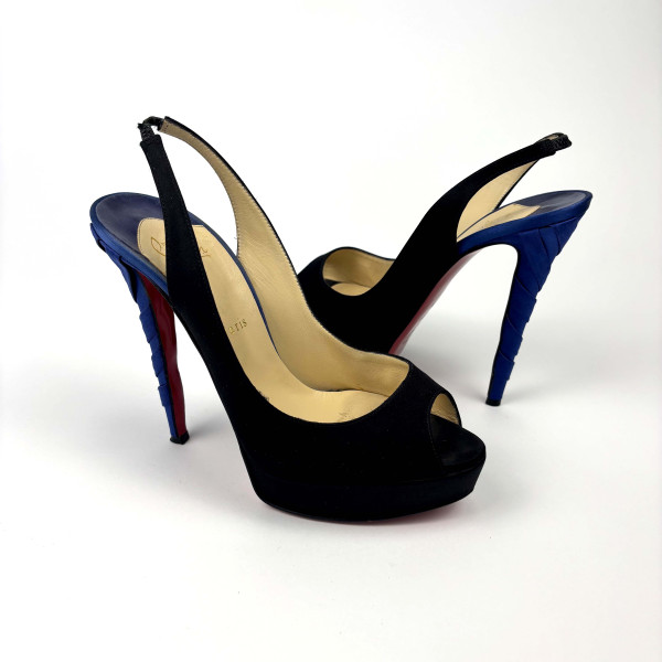 Christian Louboutin Christian Louboutin Two Tone Satin Plisseta Platform Slingback Sandals