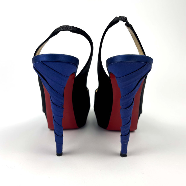 Christian Louboutin Christian Louboutin Two Tone Satin Plisseta Platform Slingback Sandals